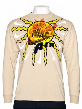 Nike Air Graphic Sun Long Sleeve Shirt Men’s Medium Beige Cotton Tee M
